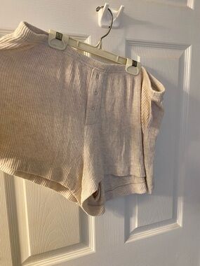 Auden Ribbed Sleepwear bottoms in Cream and Tan